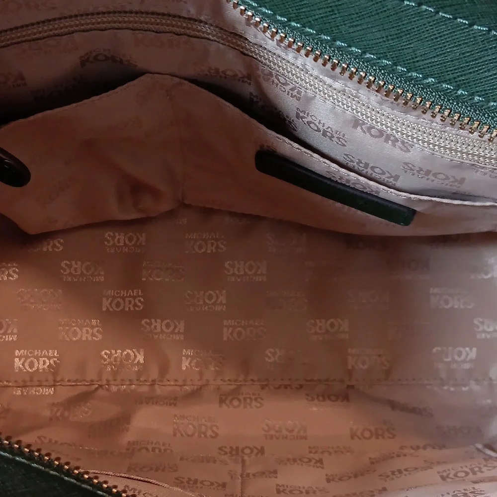 Michael Kors Hunter Green Traveler Studded Satchel Tote Bag - Picture 8 of 11